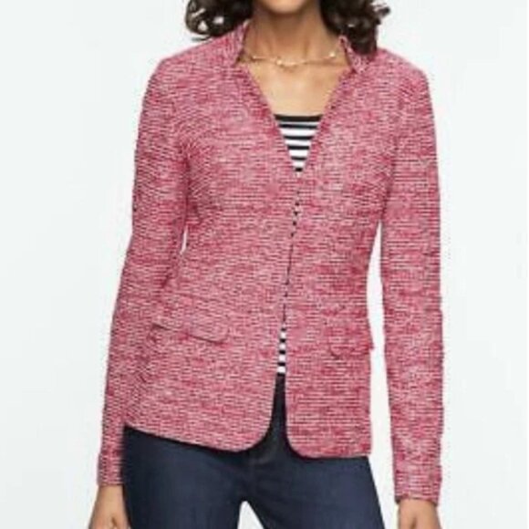 TALBOTS Berkeley Tweed Knit Jacket Red White Black Textured Notch Neck Blazer 8 - Picture 4 of 16